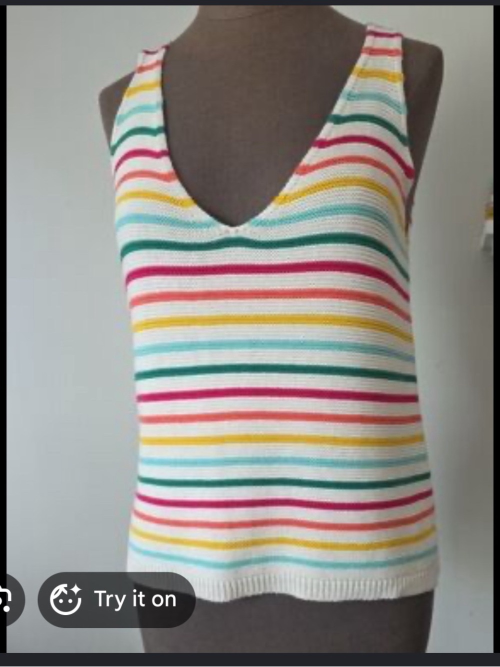 Marine Layer Striped V-Neck Knit Tank in White with Pink, Yellow & Teal